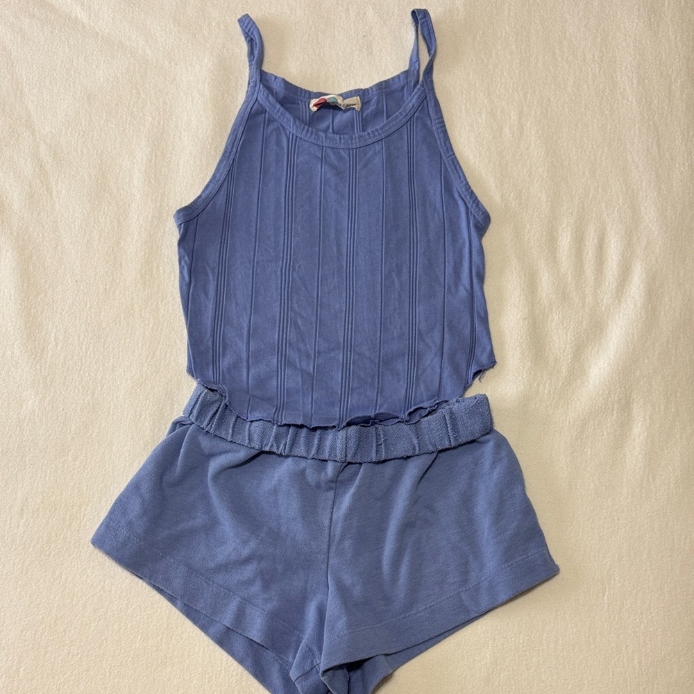 Free People Beach Ribbed Blue Tank Top & Shorts Set